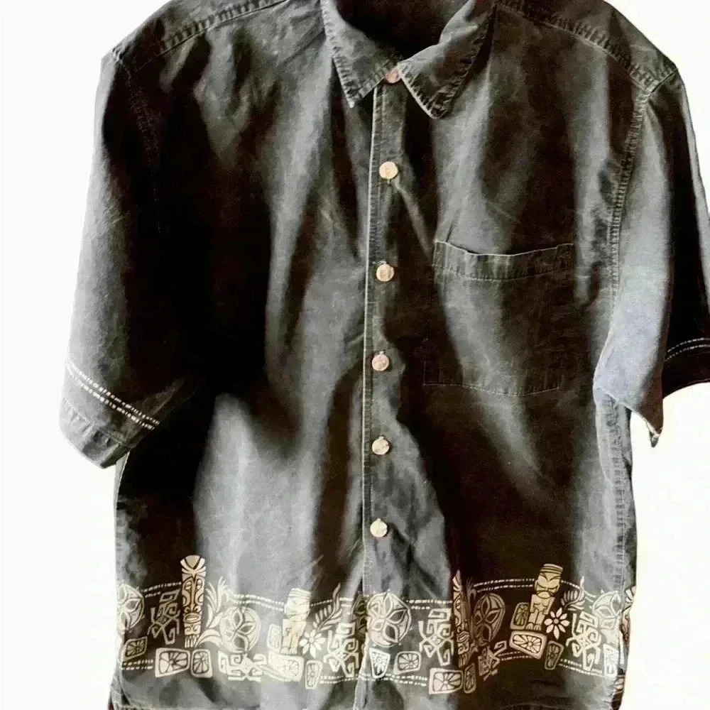 Vintage Sideout  large black‎ shirt sleeve Hawaiian totem button up shirt. Guc